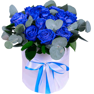 Arrangement of 17 blue roses in a hatbox with delivery Yekaterinburg