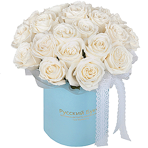 White roses in a hatbox with delivery Yekaterinburg