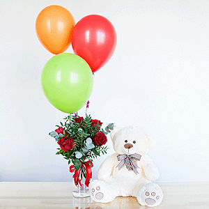 Gift set "Teddy bear, roses and balloons" with delivery Asbest