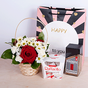 Gift set "Flower basket, coffee and sweets" with delivery Yekaterinburg