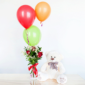 Gift set "Delicate bouquet, teddy bear and balloons" with delivery Yekaterinburg