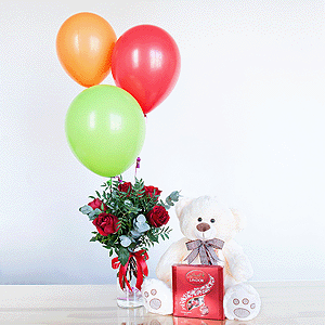 Gift set "Teddy bear, roses, sweets and balloons" with delivery Yekaterinburg