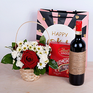 Gift set "Flower basket, sweets and non-alcoholic wine" with delivery Asbest