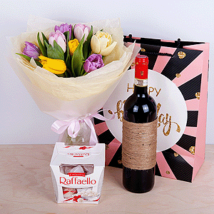 Gift set "Tulips, sweets and non-alcoholic wine" with delivery Yekaterinburg