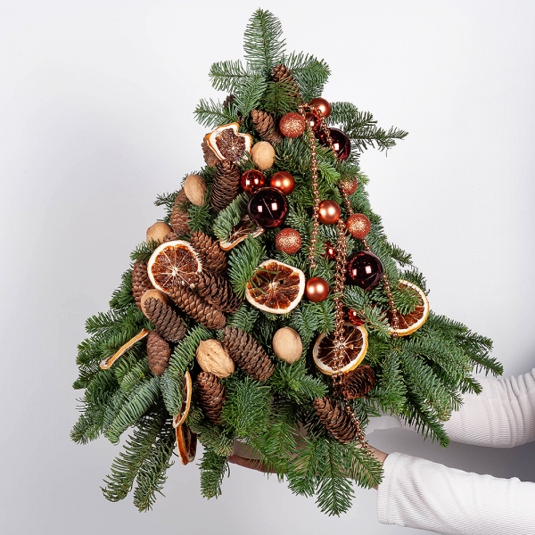 Spruce branches (1pc.), Round flower box small , Oasis, Christmas decor (set)