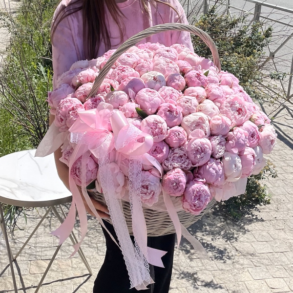 Peony pink - 163, Large Basket, Oasis, Ribbon