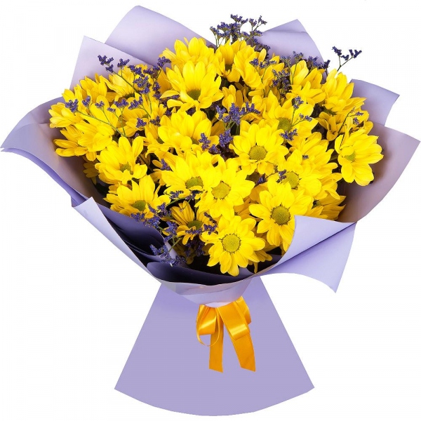 Bacardi Yellow Spray Chrysanthemum - 5, Limonium (1 pc.), Wrapping Paper