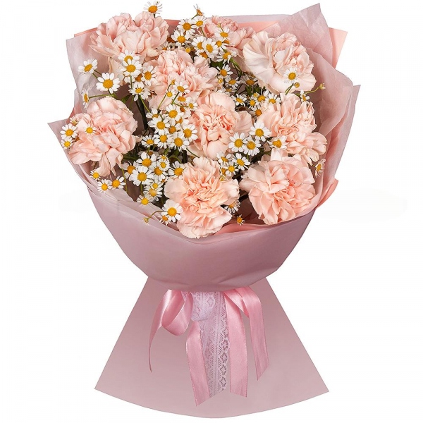 Carnation white, cream - 13, Chamomile - 4, Wrapping Paper