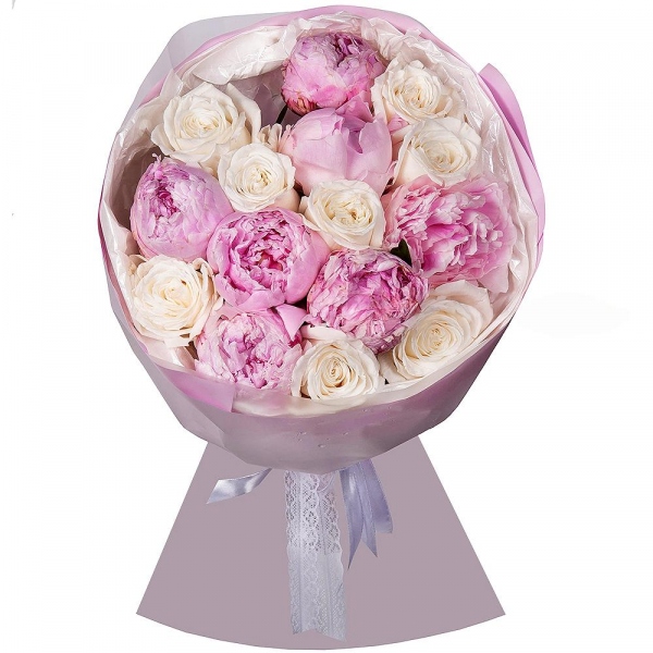 Peony pink - 7, White rose 50 cm Ecuador - 13, Wrapping Paper