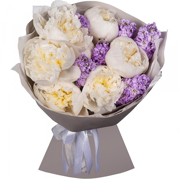 Peony white - 7, Matthiola Lilac - 15, Wrapping Paper