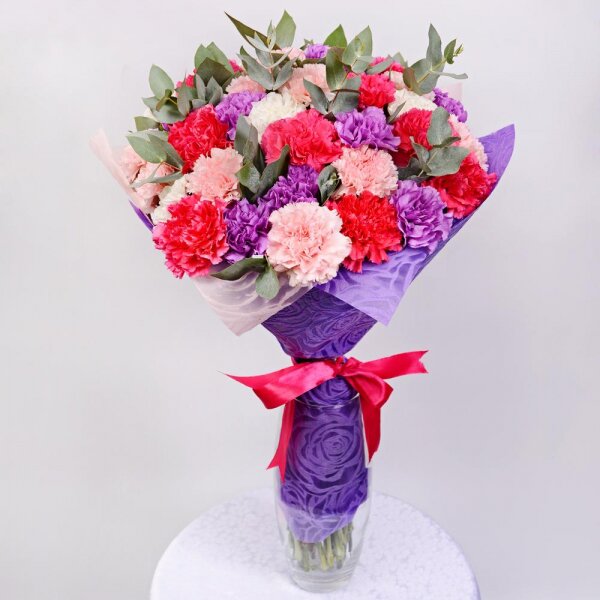 Carnations - 35, Eucalyptus Cinerea, Wrapping Paper, Ribbon
