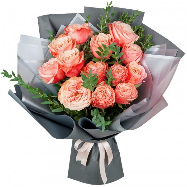 Peony rose Kahala 50 cm - 13, Eucalyptus parvifolia (1 pc.), Wrapping Paper