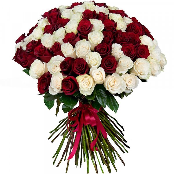 Red rose 70 cm Ecuador - 80, White rose 70 cm  (Ecuador) - 81, Ribbon