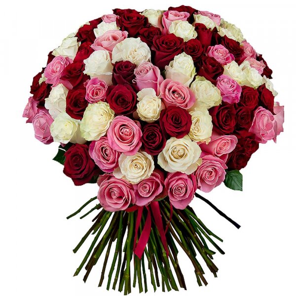 Red rose 70 cm Ecuador - 56, White rose 70 cm  (Ecuador) - 55, Pink rose 70 cm Ecuador  - 50, Ribbon