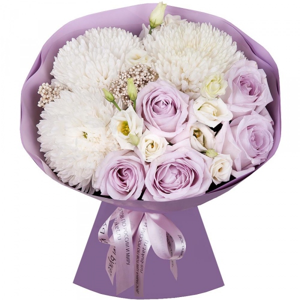 Magnum White Chrysanthemum - 4, lisianthus - 4, Lilac rose Bounty Way, 50 cm - 8, Ozotamnus, Wrapping Paper