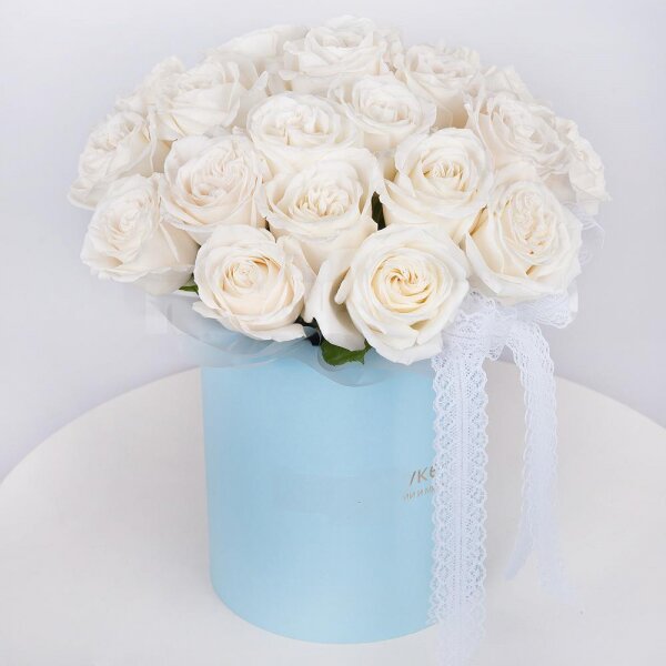White rose 50 cm - 33, Round flower box small , Oasis, Wrapping Paper