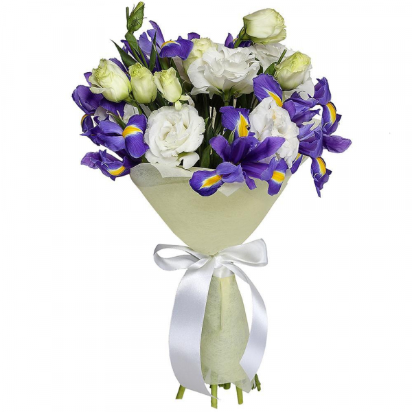 Irises - 18, lisianthus - 15, Felt, Ribbon