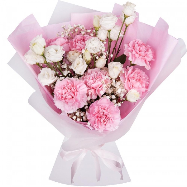 Gypsophila - 1, Pink carnation - 7, lisianthus - 3, Wrapping Paper