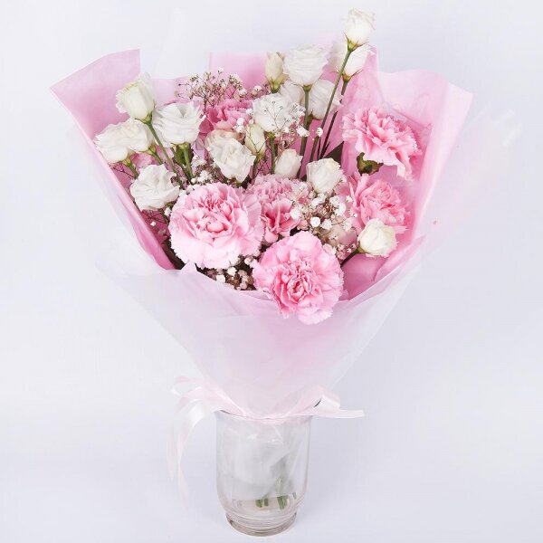 Gypsophila - 1, Pink carnation - 7, lisianthus - 3, Wrapping Paper