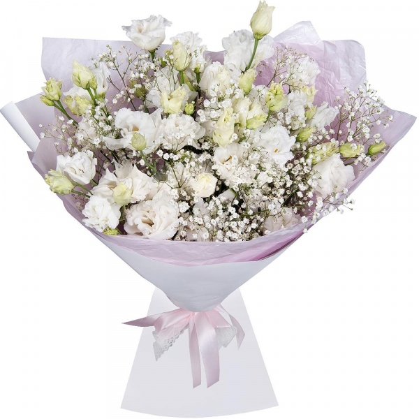 lisianthus - 5, Gypsophila - 2, Wrapping Paper
