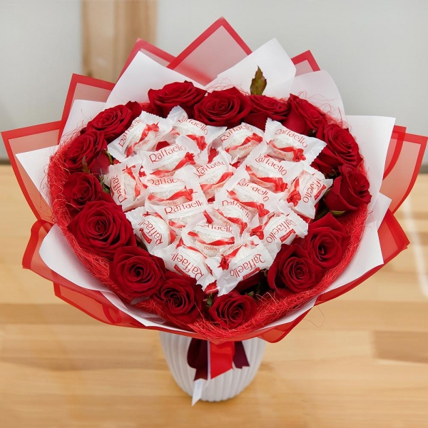 Роза красная 50 см - 23, Конфеты 