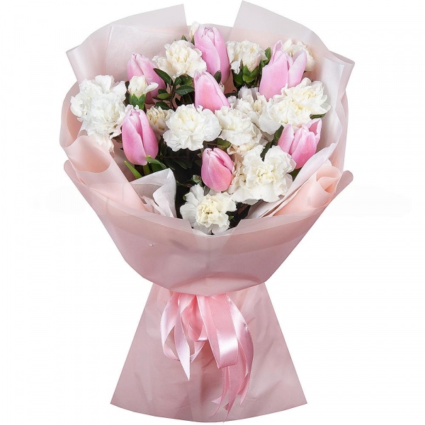 White spray carnation - 6, Pink tulip - 7, Pistachio, Wrapping Paper